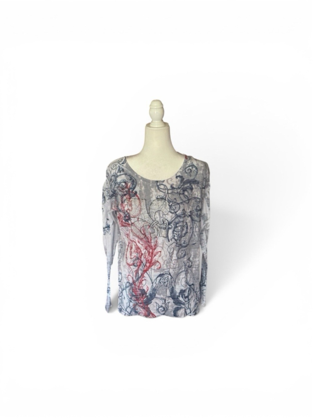 Cut N Paste Shirt Womens M Y2K McBling Rhinestone LA Graphic Long Sleeve Grey